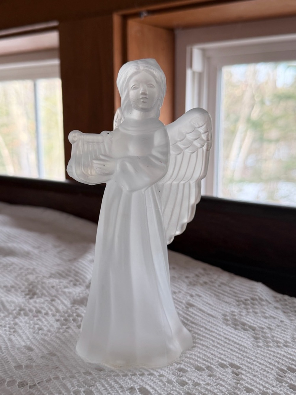 Frosted Glass Angel Figurine - White